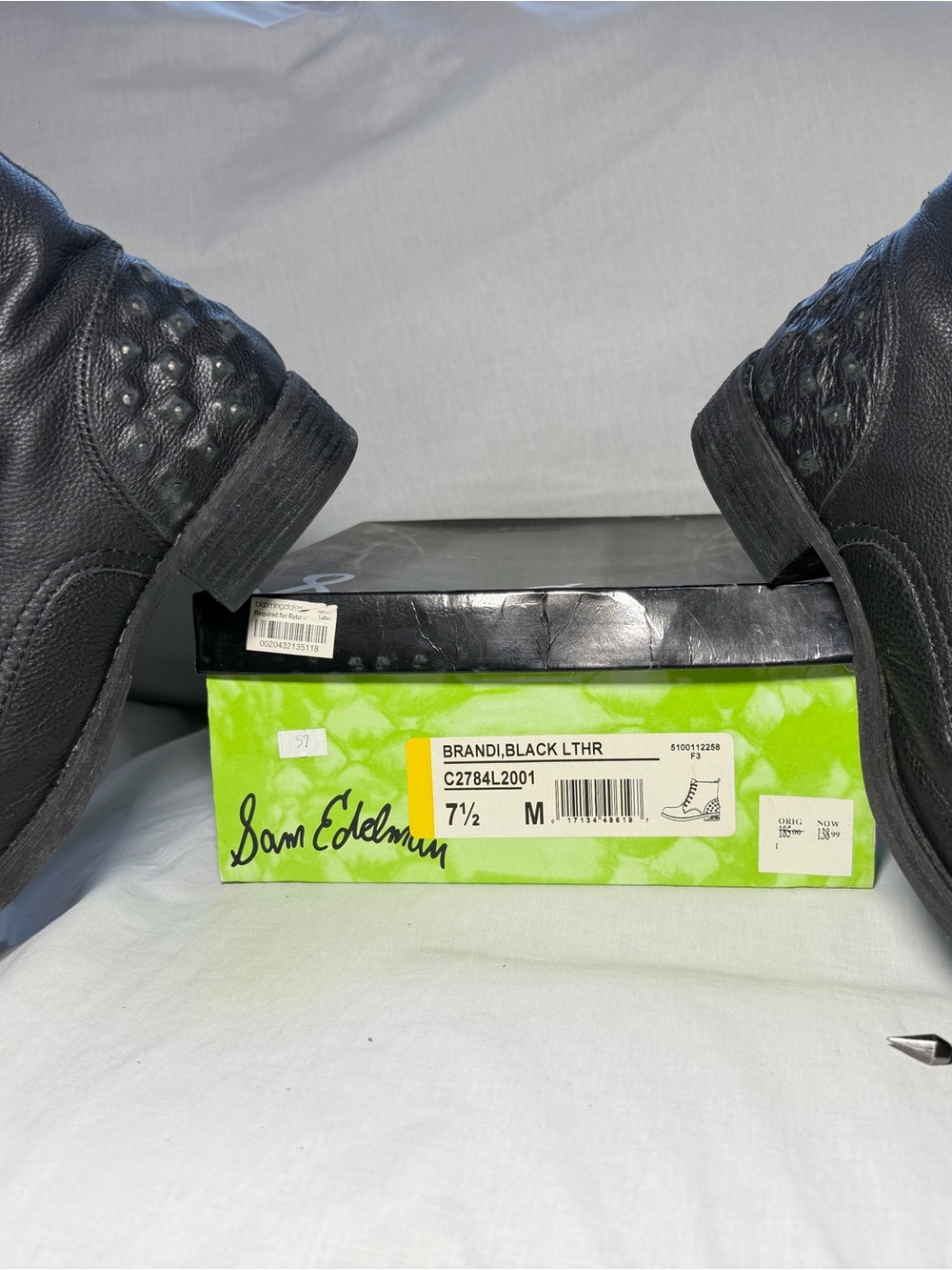 Sam Edelman Brandi Black Leather Lace Up Combat Boots Studded Woman Size 7.5